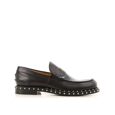 Shop Valentino Garavani Rockstud Leather Loafers In Black