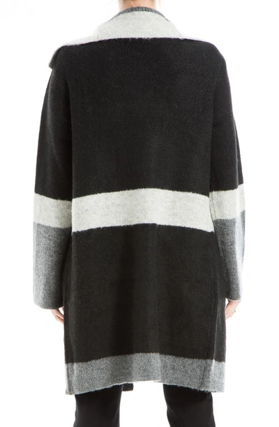 Max Studio Stripe Long Sweater Coat In Black/ Charcoal/ Grey