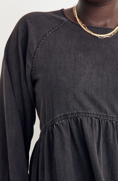 Shop Madewell Raglan Sleeve Cotton Denim Minidress In Lunar Wash