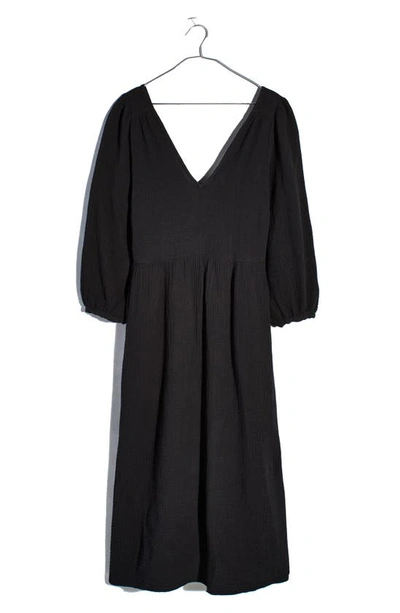 Madewell Lightspun V-neck Midi Dress In True Black
