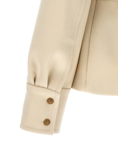 Shop Balmain Double-breasted Short Coat In White