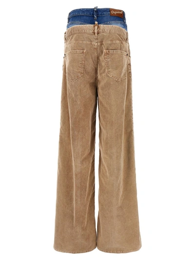 Dsquared2 Corduroy Dual Waistband Wide-leg Trousers In Beige
