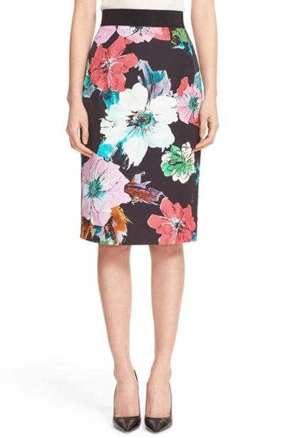 Milly Paper Floral-print Midi Skirt, Black