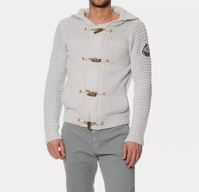 Shop Armata Di Mare Beige Hooded Knit Cardigan With Logo Men's Detail