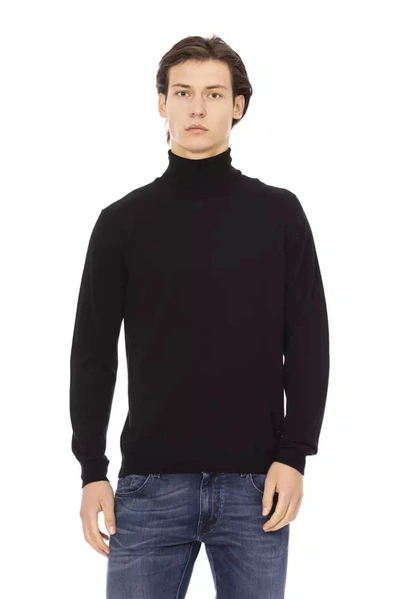 Shop Baldinini Trend Elegant Turtleneck Monogram Men's Sweater In Black