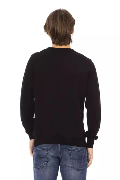 Shop Baldinini Trend Sleek Black Monogrammed Crewneck Men's Sweater