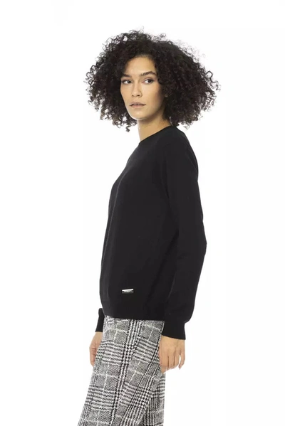 Shop Baldinini Trend Chic Monogram Crewneck Wool-blend Women's Sweater In Black
