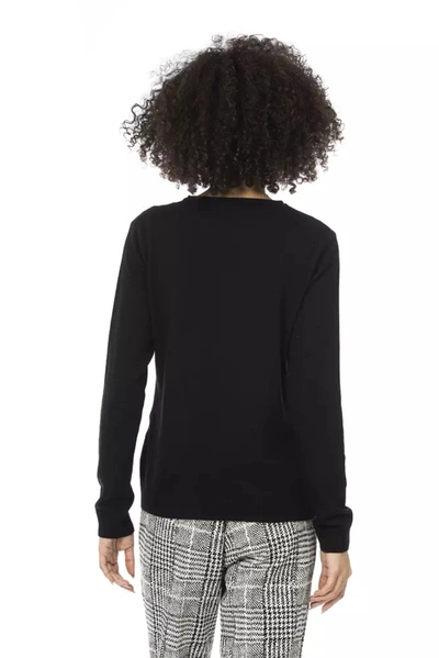 Shop Baldinini Trend Chic Monogram Crewneck Wool-blend Women's Sweater In Black
