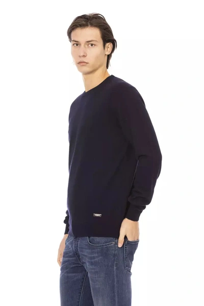 Shop Baldinini Trend Chic Crewneck Blue Statement Men's Sweater