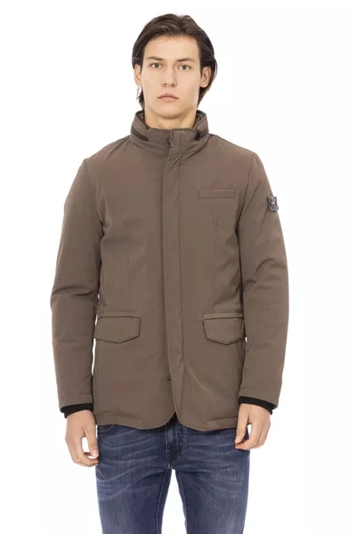 Shop Baldinini Trend Elegant Brown Zip-front Monogram Men's Jacket