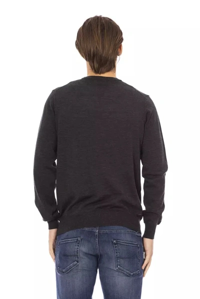 Shop Baldinini Trend Elegant Crewneck Monogram Men's Sweater In Gray