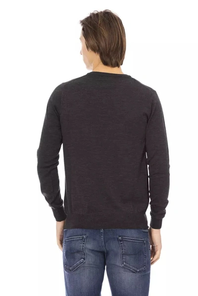 Shop Baldinini Trend Sophisticated V-neck Metallic Monogram Men's Sweater In Gray