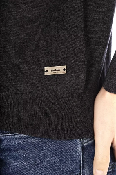 Shop Baldinini Trend Sophisticated V-neck Metallic Monogram Men's Sweater In Gray