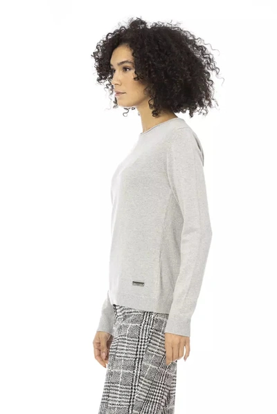 Shop Baldinini Trend Elegant Crew Neck Monogram Women's Sweater In Gray