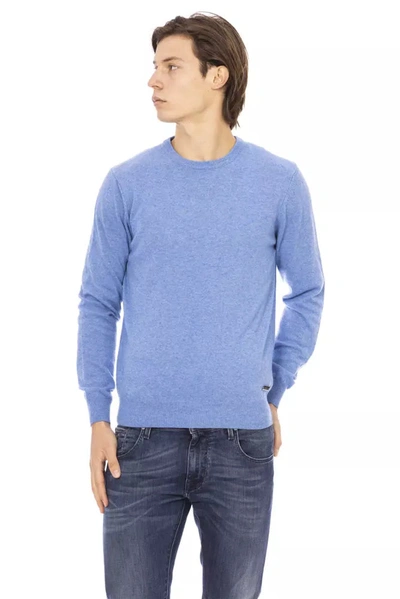 Shop Baldinini Trend Elegant Light Blue Crewneck Sweater For Men's Men