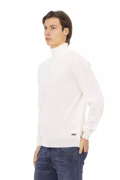 Shop Baldinini Trend Elegant Turtleneck Monogram Men's Sweater In White