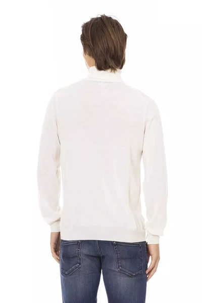 Shop Baldinini Trend Elegant Turtleneck Monogram Men's Sweater In White