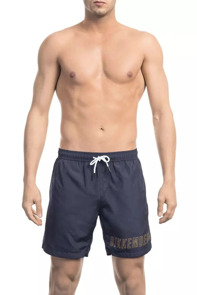 Shop Bikkembergs Chic Blue Swim Shorts With Stylish Front Men's Print