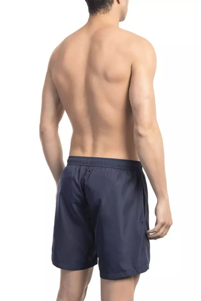 Shop Bikkembergs Chic Blue Swim Shorts With Stylish Front Men's Print