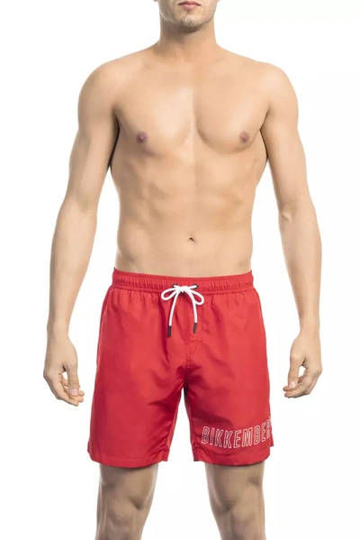Shop Bikkembergs Chic Red Swim Shorts With Print Men's Detail