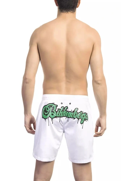 Shop Bikkembergs Elegant White Swim Shorts With Logo Men's Detail