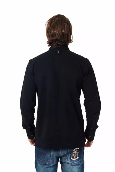 Shop Billionaire Italian Couture Elegant Monogram Embroidered Cotton Men's Shirt In Black