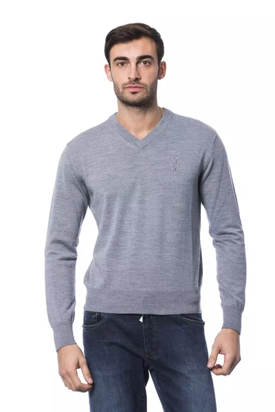 Shop Billionaire Italian Couture Elegant Embroidered Merino Wool Men's Sweater In Gray