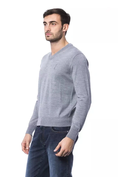 Shop Billionaire Italian Couture Elegant Embroidered Merino Wool Men's Sweater In Gray