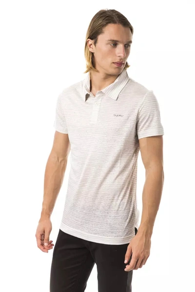 Shop Byblos Chic Beige Striped Linen Polo Men's Shirt