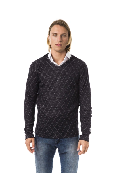 Shop Byblos Elegant V-neck Patterned Men's Sweater In Black