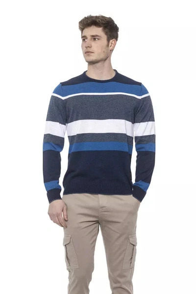 Shop Conte Of Florence Elegant Striped Crewneck Sweater In Men's Blue