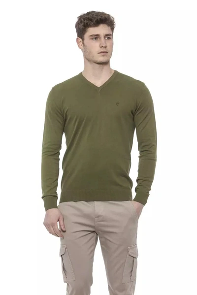 Shop Conte Of Florence Elegant V-neck Green Cotton Men's Sweater