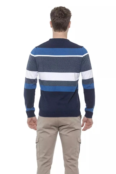 Shop Conte Of Florence Elegant Striped Crewneck Sweater In Men's Blue