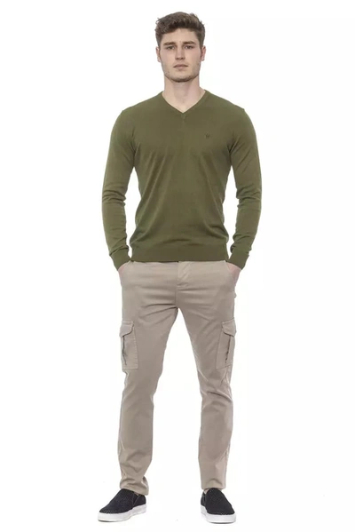 Shop Conte Of Florence Elegant V-neck Green Cotton Men's Sweater