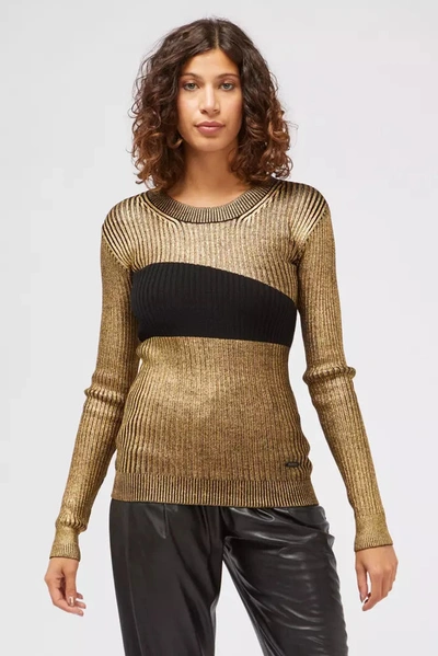 Shop Custo Barcelona Glamorous Gold Long-sleeved Sweater With Fancy Women's Print