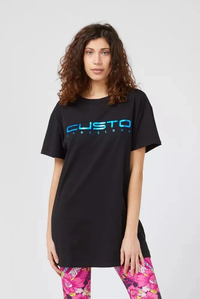 Shop Custo Barcelona Oversized Cotton Tee With Bold Front Women's Print In Blue