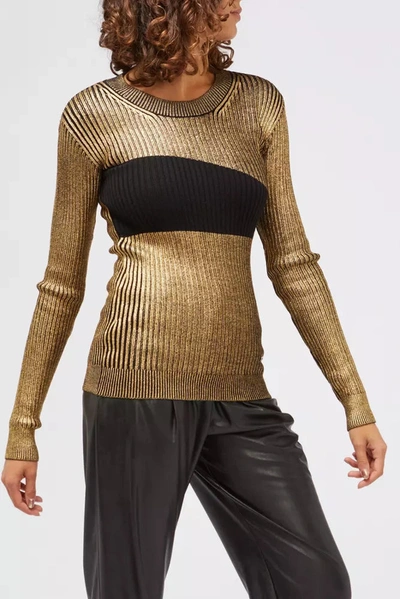 Shop Custo Barcelona Glamorous Gold Long-sleeved Sweater With Fancy Women's Print