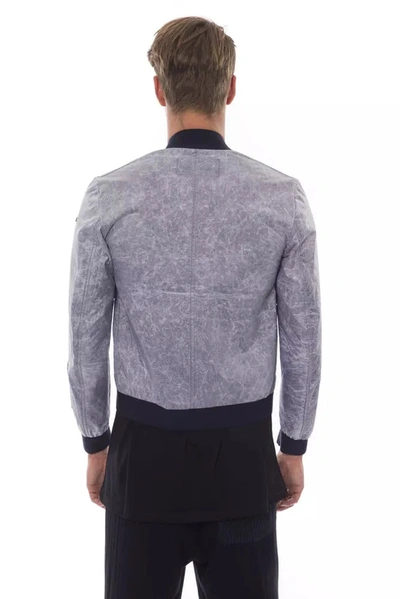 Shop Nicolo Tonetto Sleek Gray Bomber Jacket With Emblem Men's Accent