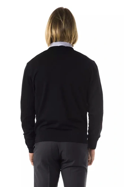 Shop Uominitaliani Embroidered V-neck Merino Wool Men's Sweater In Black
