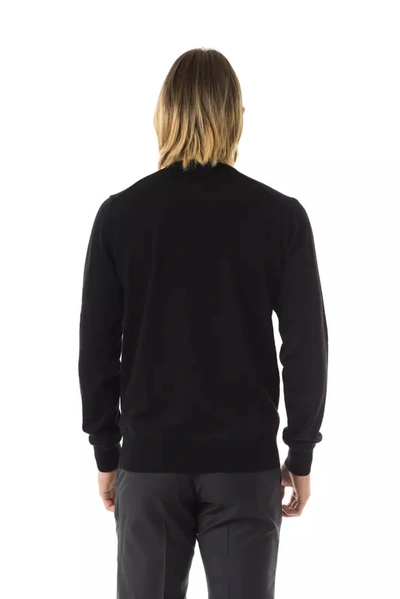 Shop Uominitaliani Embroidered Extrafine Merino Wool Men's Sweater In Black