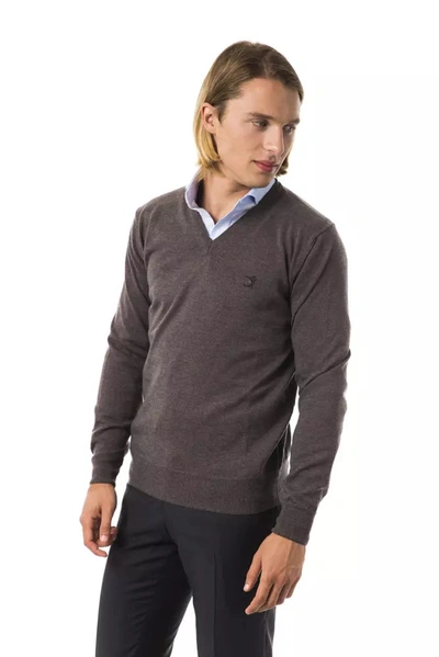Shop Uominitaliani Exquisite V-neck Embroidered Merino Men's Sweater In Gray