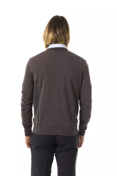 Shop Uominitaliani Exquisite V-neck Embroidered Merino Men's Sweater In Gray