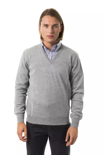 Shop Uominitaliani Embroidered Wool V-neck Sweater - Elegant Men's Gray