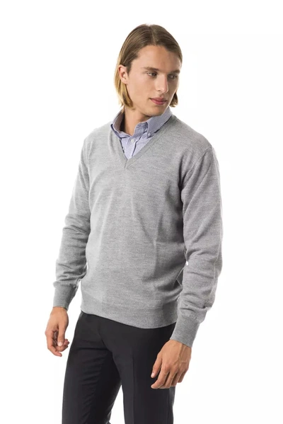 Shop Uominitaliani Embroidered Wool V-neck Sweater - Elegant Men's Gray