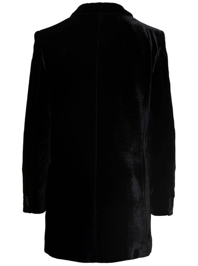 Shop Alberta Ferretti Black Double-breasted Jacket With Tonal Buttons In Velvet Woman