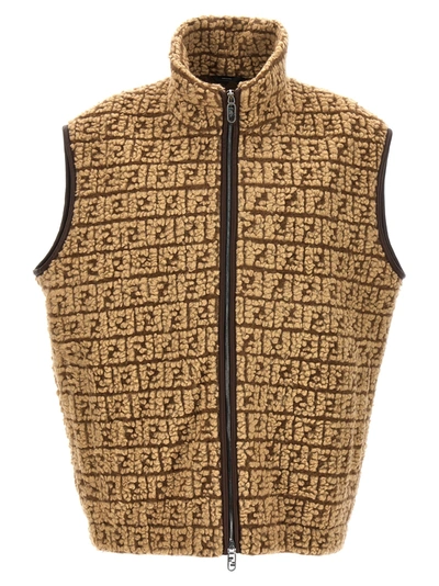 Shop Fendi Teddy Vest Gilet Beige