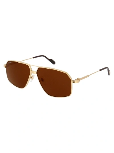 Shop Cartier Sunglasses In 002 Gold Gold Brown