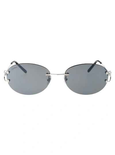 Shop Cartier Sunglasses In 001 Silver Silver Grey
