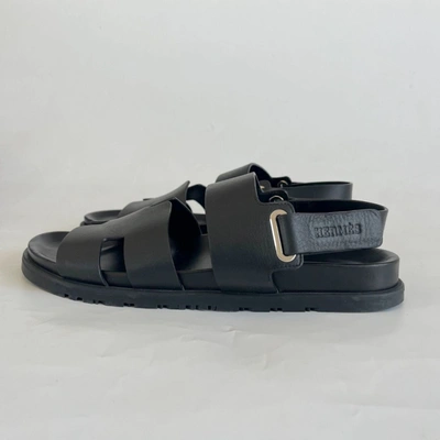 Pre-owned Hermes Hermès Black Leather Slingback Leather Sandal, Size 43