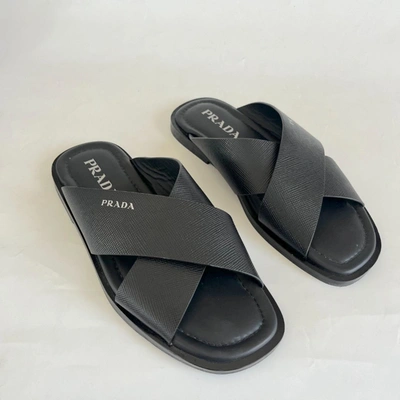 Pre-owned Prada Saffiano Cuir Leather Sandals, Uk8.5